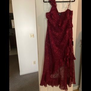 Lulus Brand new Forever Be Burgundy Floral Jacquard Ruffled Maxi Dress